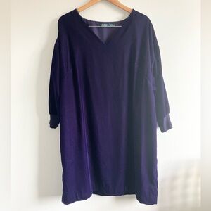 Lauren Ralph Lauren Purple velour V-Neck mini Dress tunic size 18W